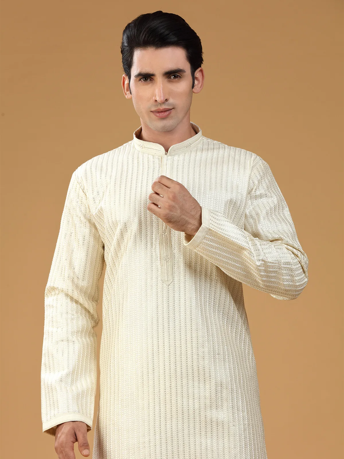 Rich off white georgette  Men Kurta pajama