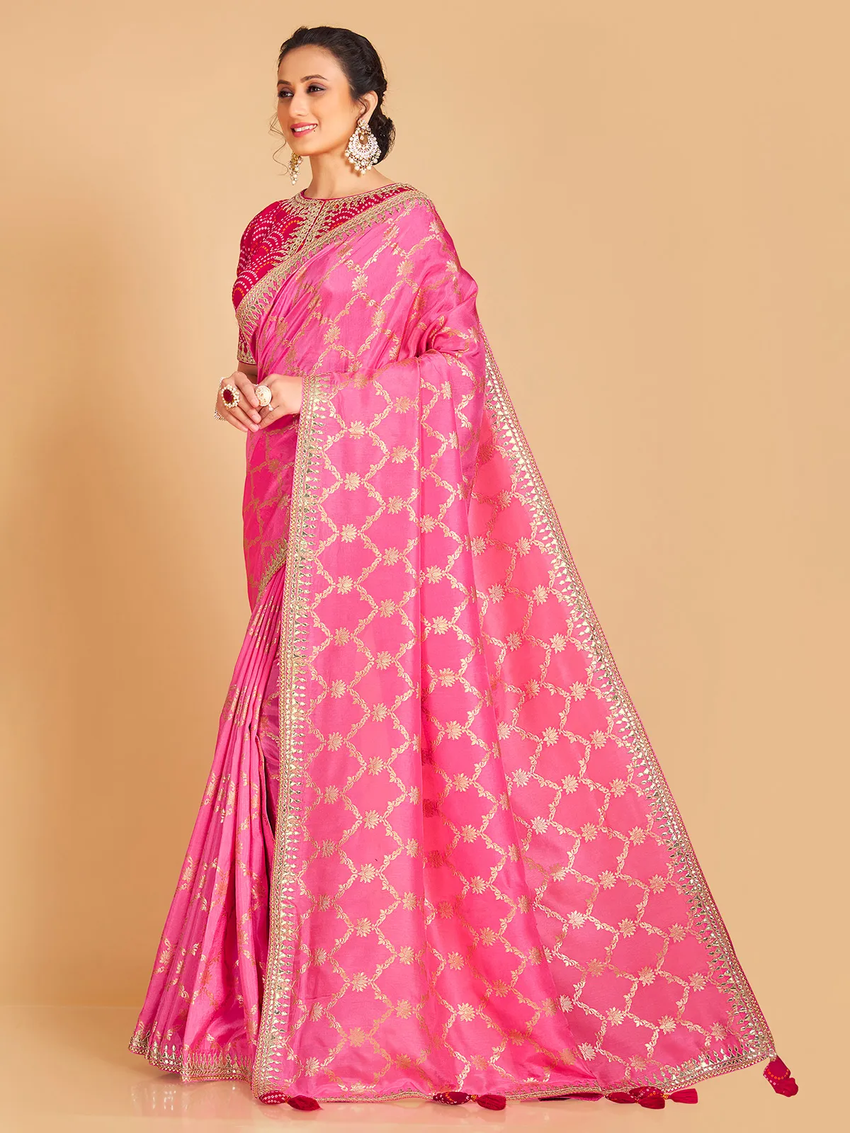 Rich pink dola silk saree