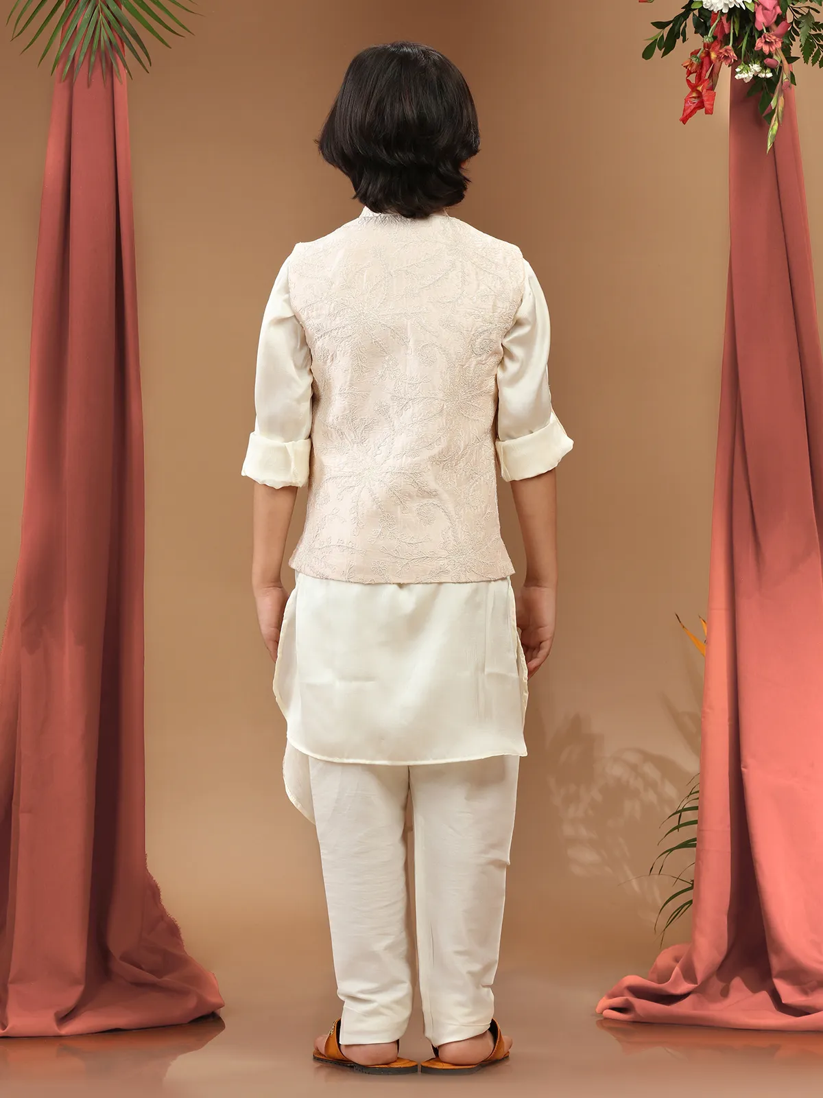 Rich silk off white waistcoat set