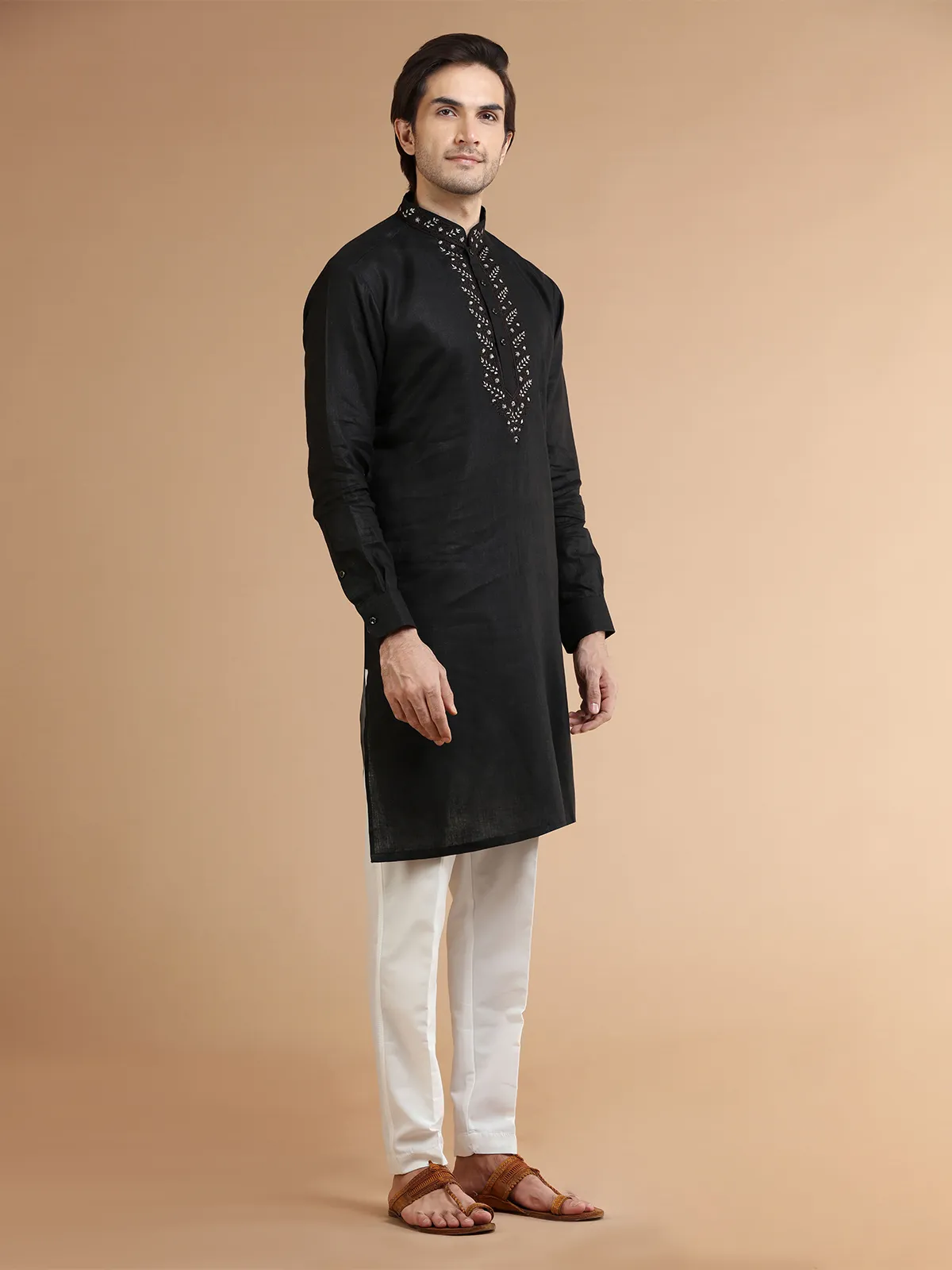 Rich black linen  Men Kurta pajama