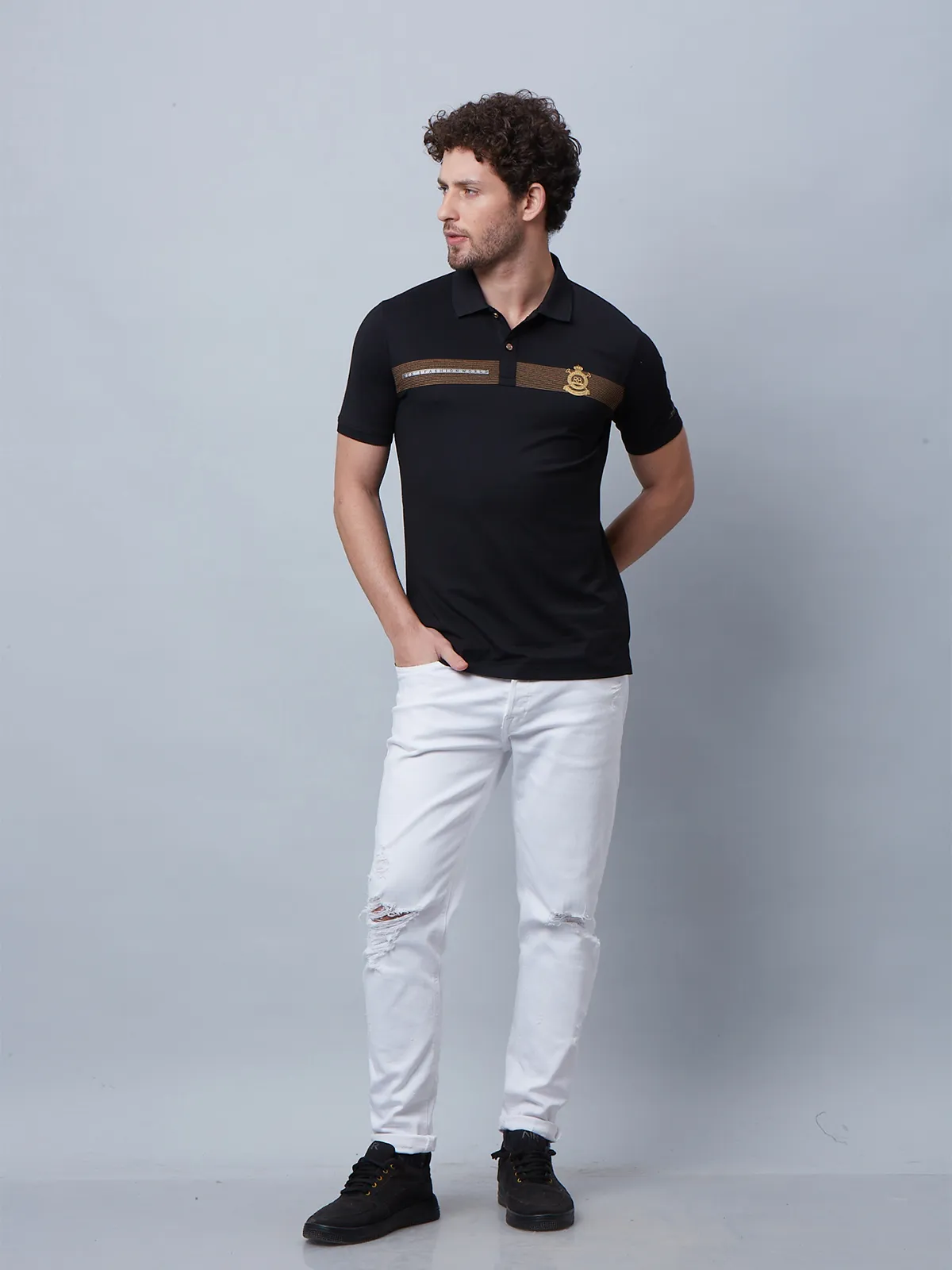 River Blue black casual polo t shirt