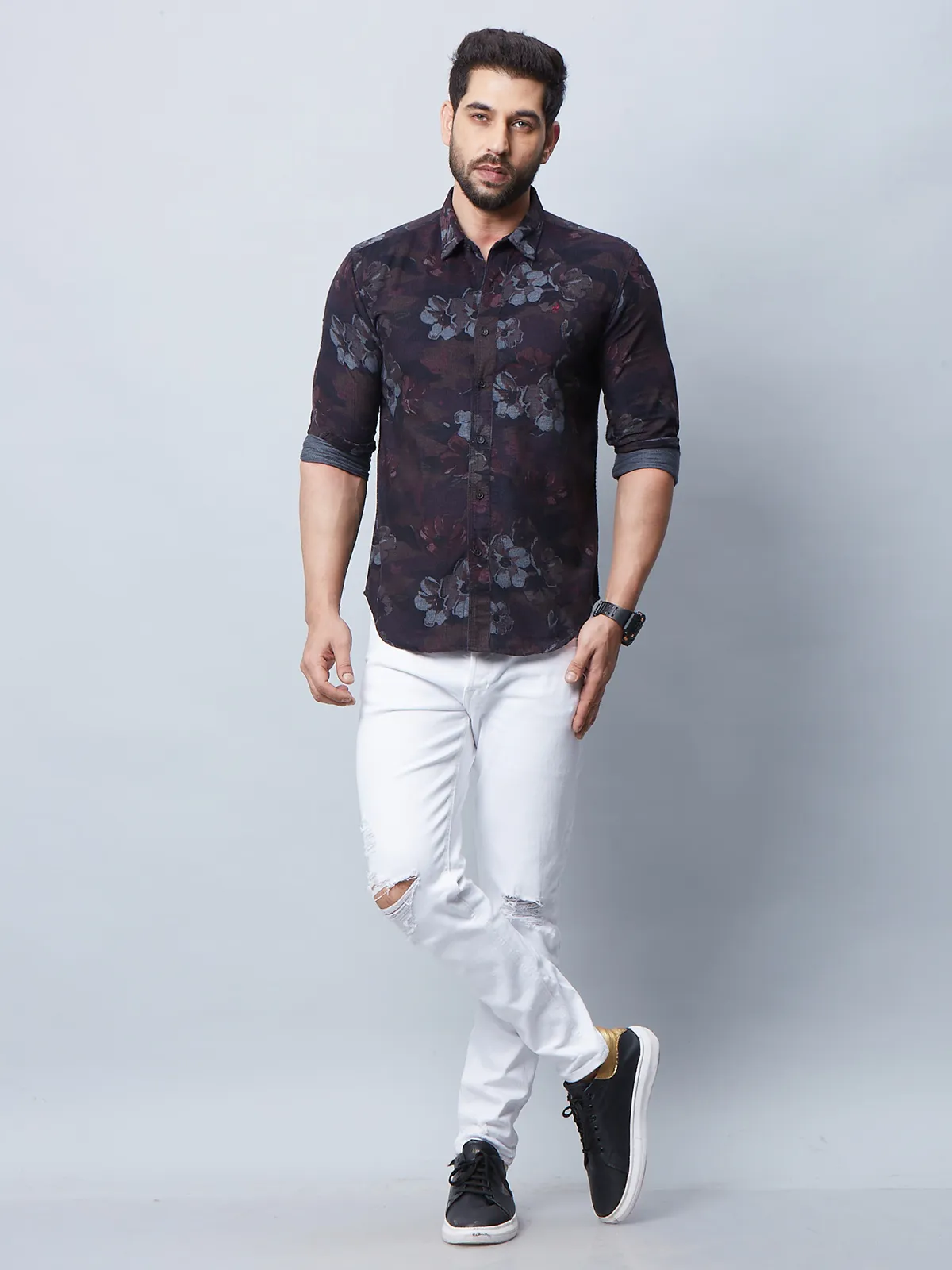 River Blue black floral printed shirt