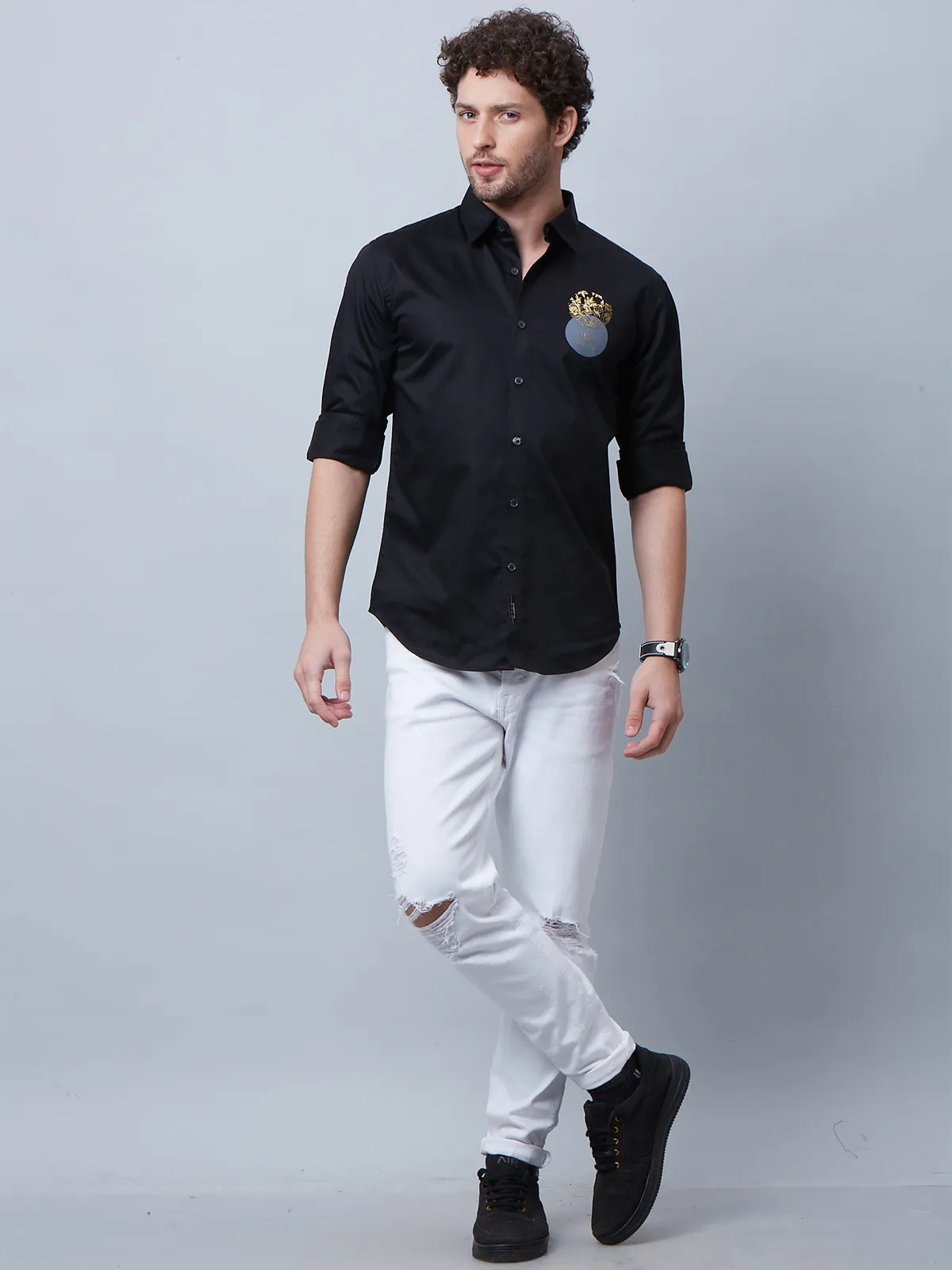 River Blue black slim fit shirt in cotton