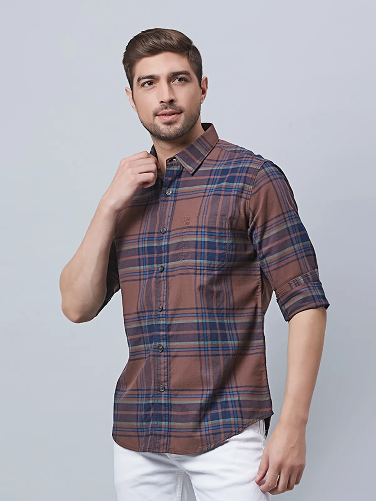 River Blue brown checks cotton shirt