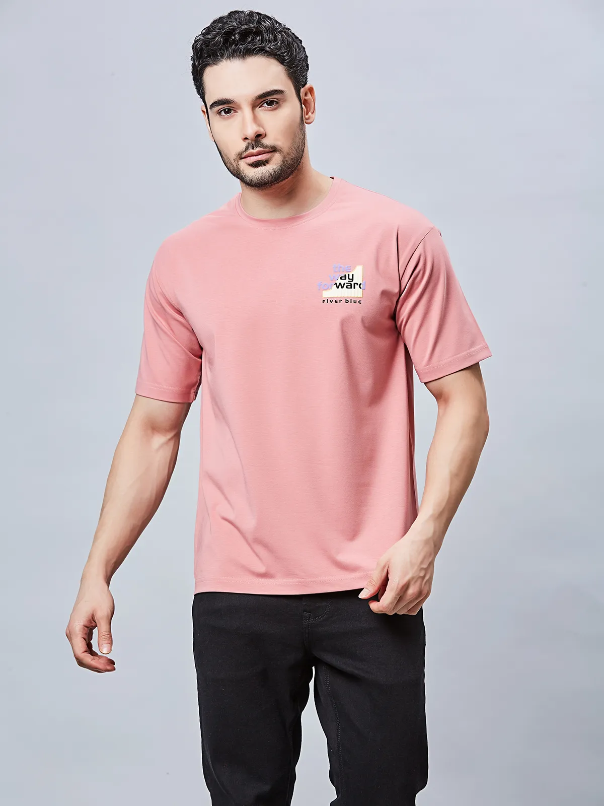 RIVER BLUE cotton light pink t-shir for men
