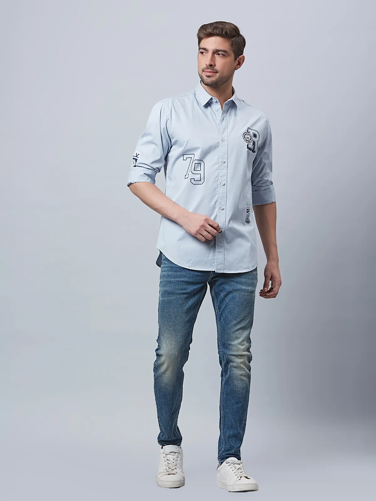 River Blue cotton sky blue casual shirt