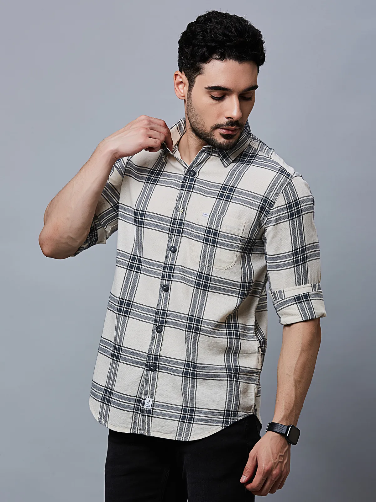 River Blue cream checks shirt