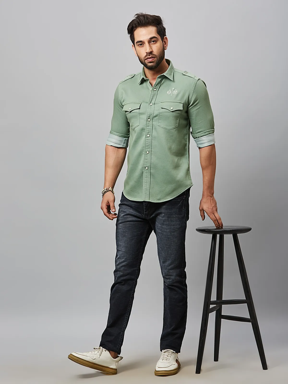 River Blue green plain shirt