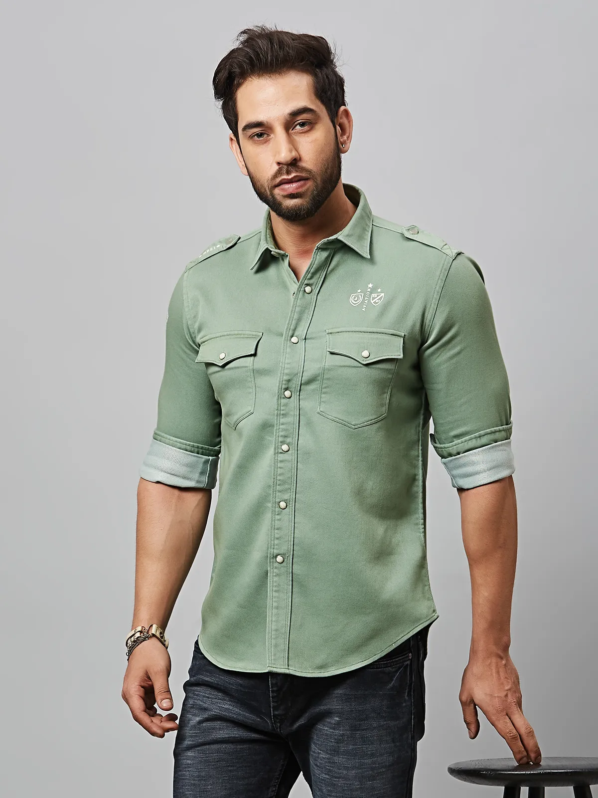 River Blue green plain shirt