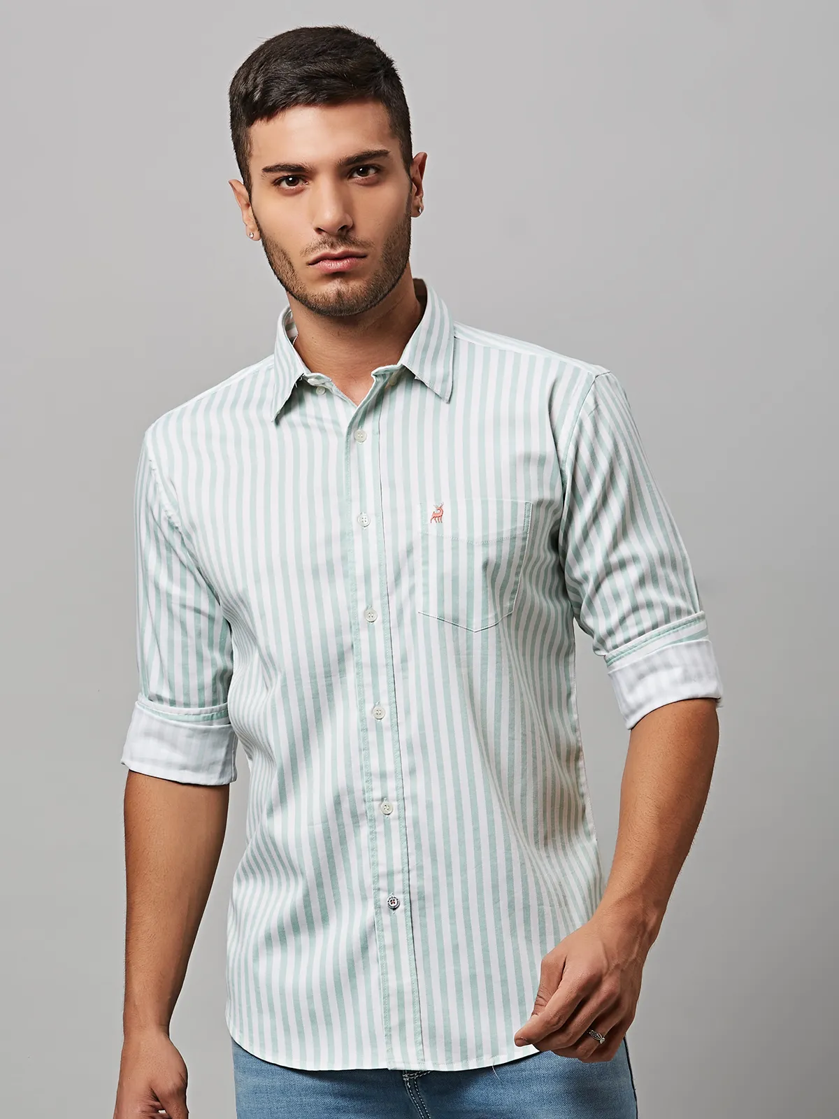 River Blue light blue cotton stripe shirt