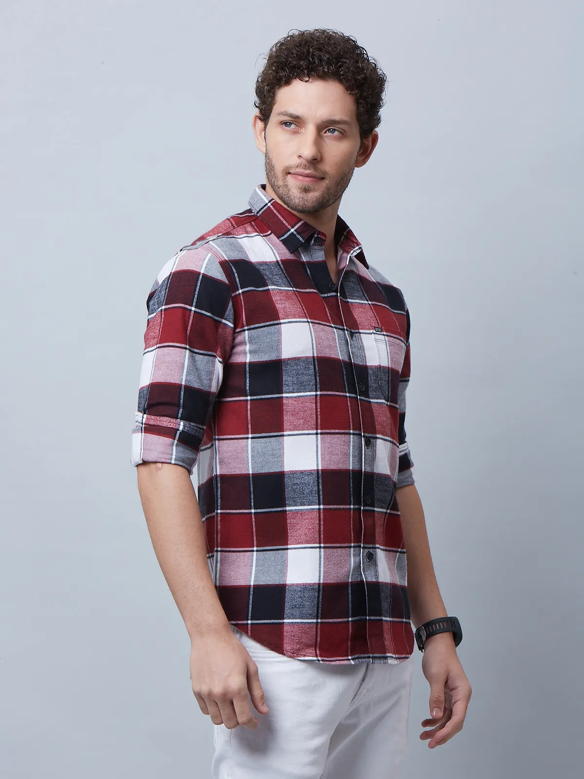 River Blue maroon checks casual shirt