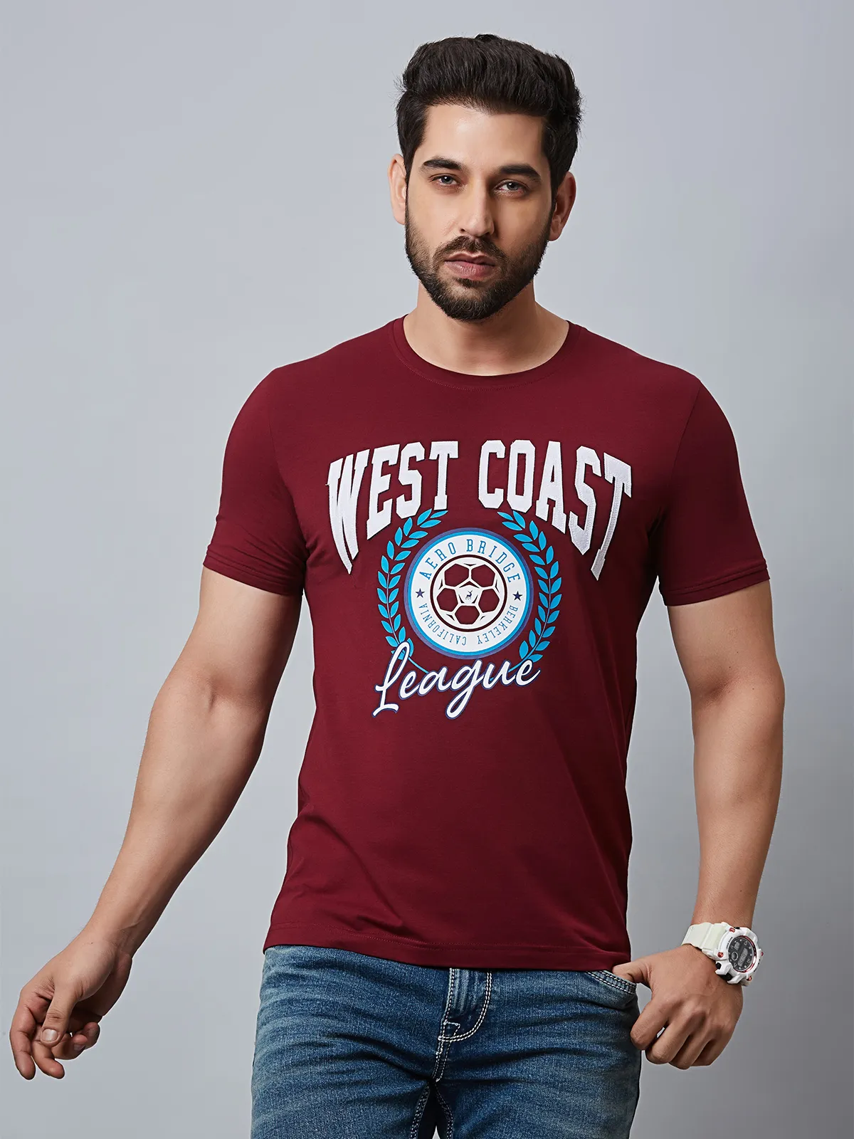 River Blue maroon round neck t shirt