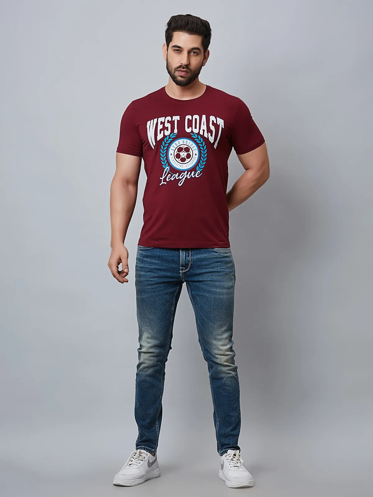 River Blue maroon round neck t shirt