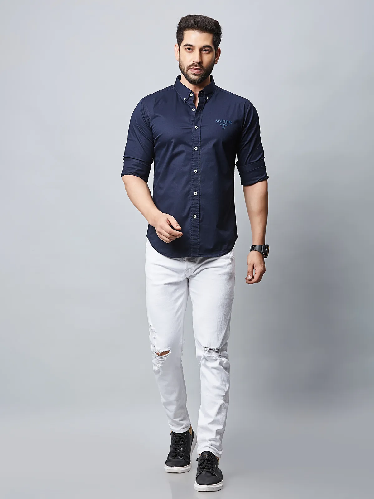 River Blue navy plain cotton shirt