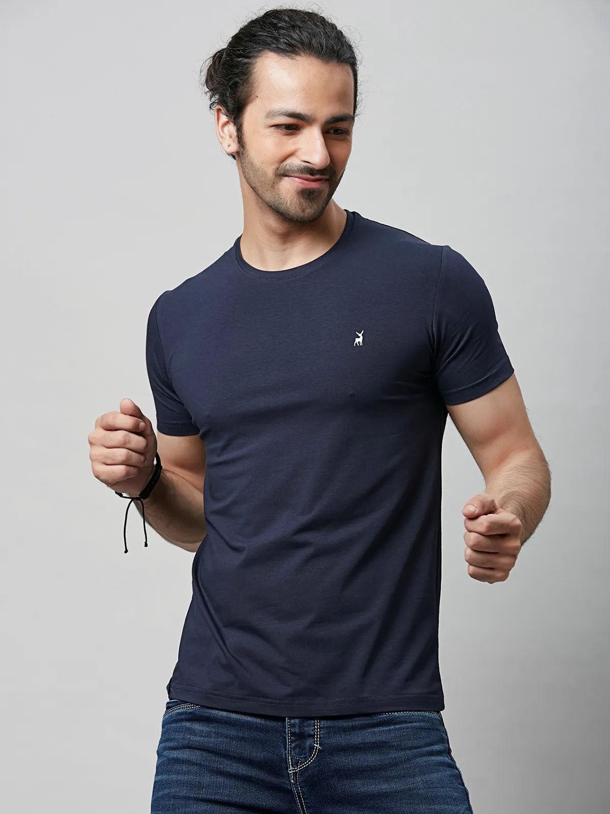 River Blue navy slim fit cotton half sleeves t shirt