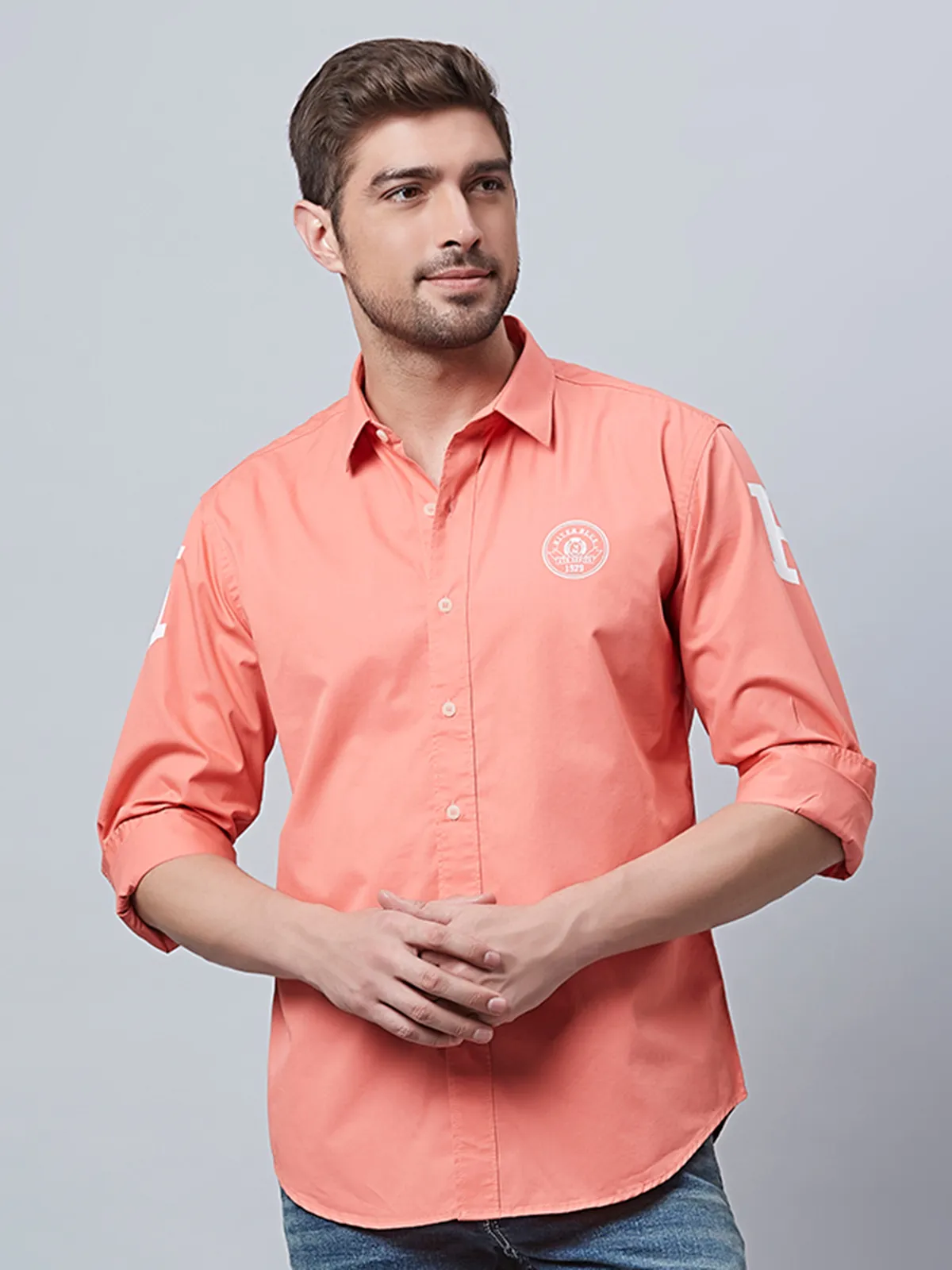 River Blue peach full sleeves shirt