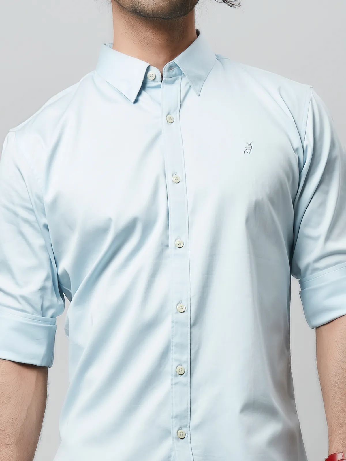 River Blue plain cotton light blue shirt in slim fit