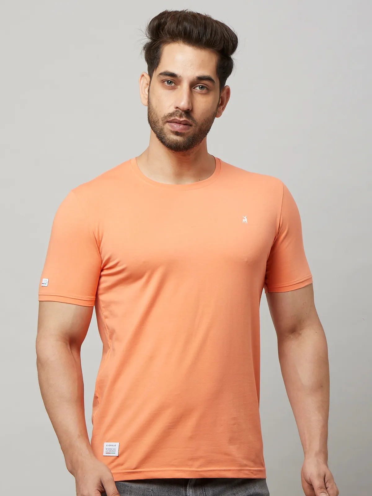 River Blue plain cotton orange t shirt