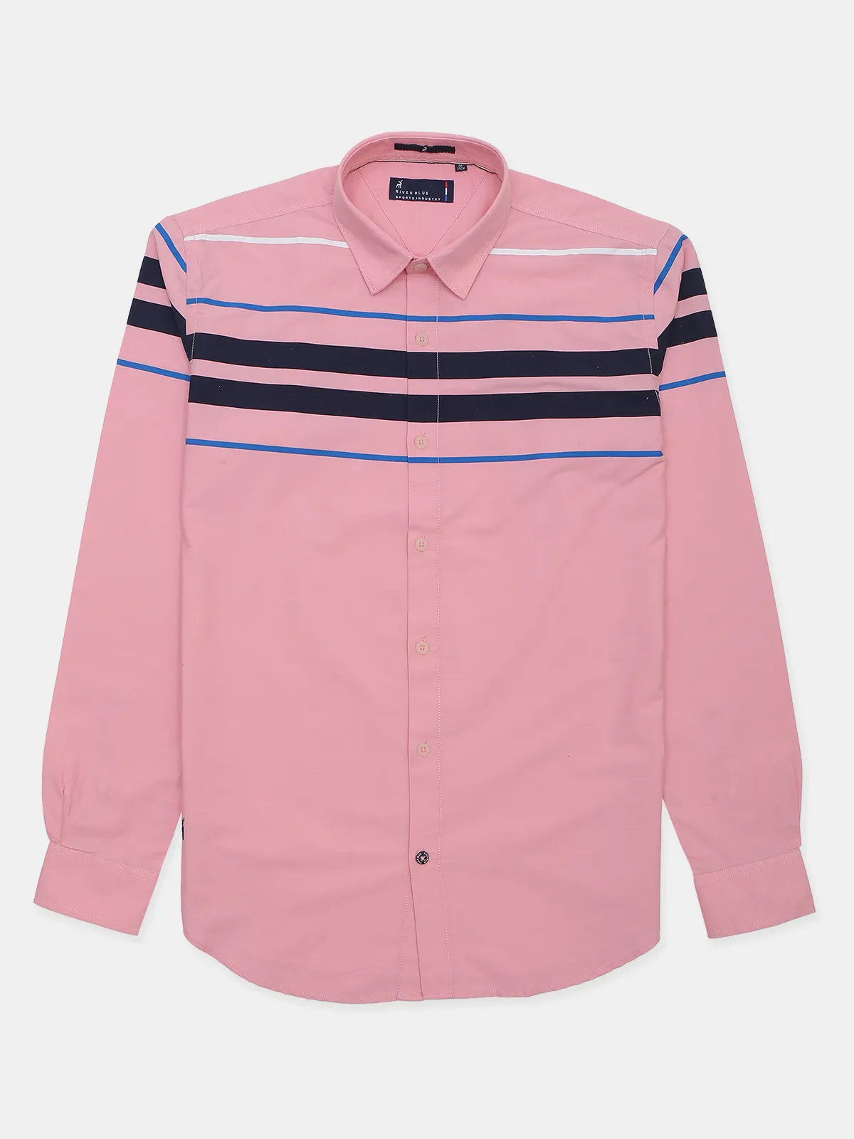 River Blue rose pink printed cotton hue shirt