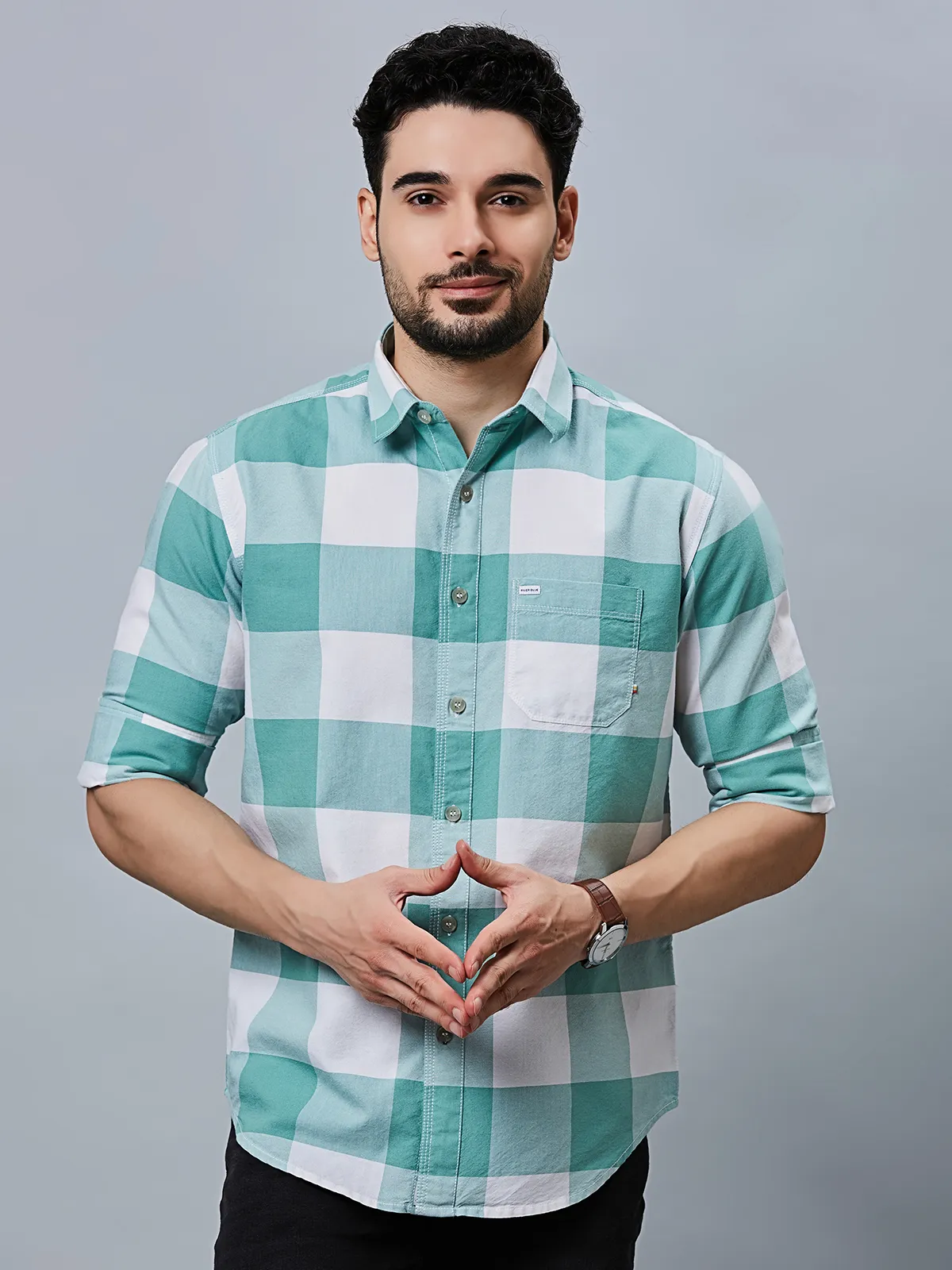 River Blue sea green checks shirt