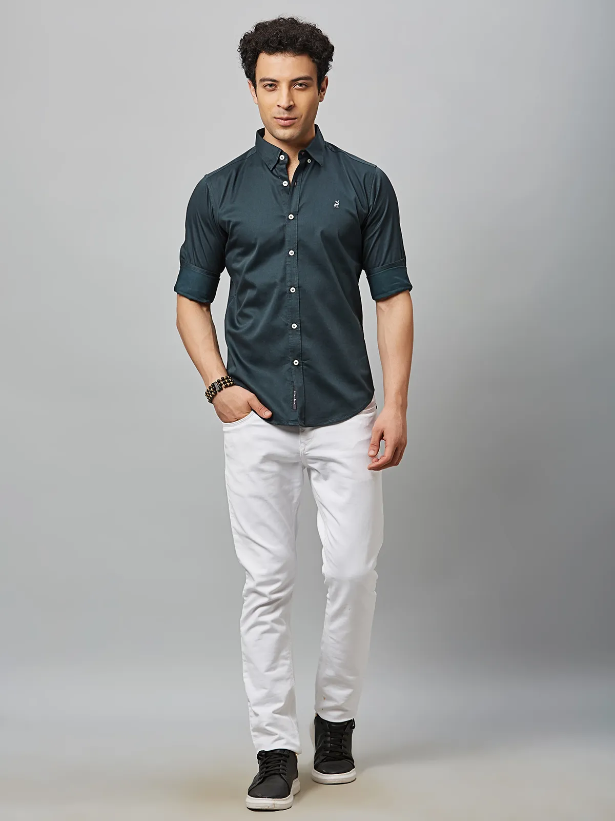 River Blue teal green cotton plain shirt