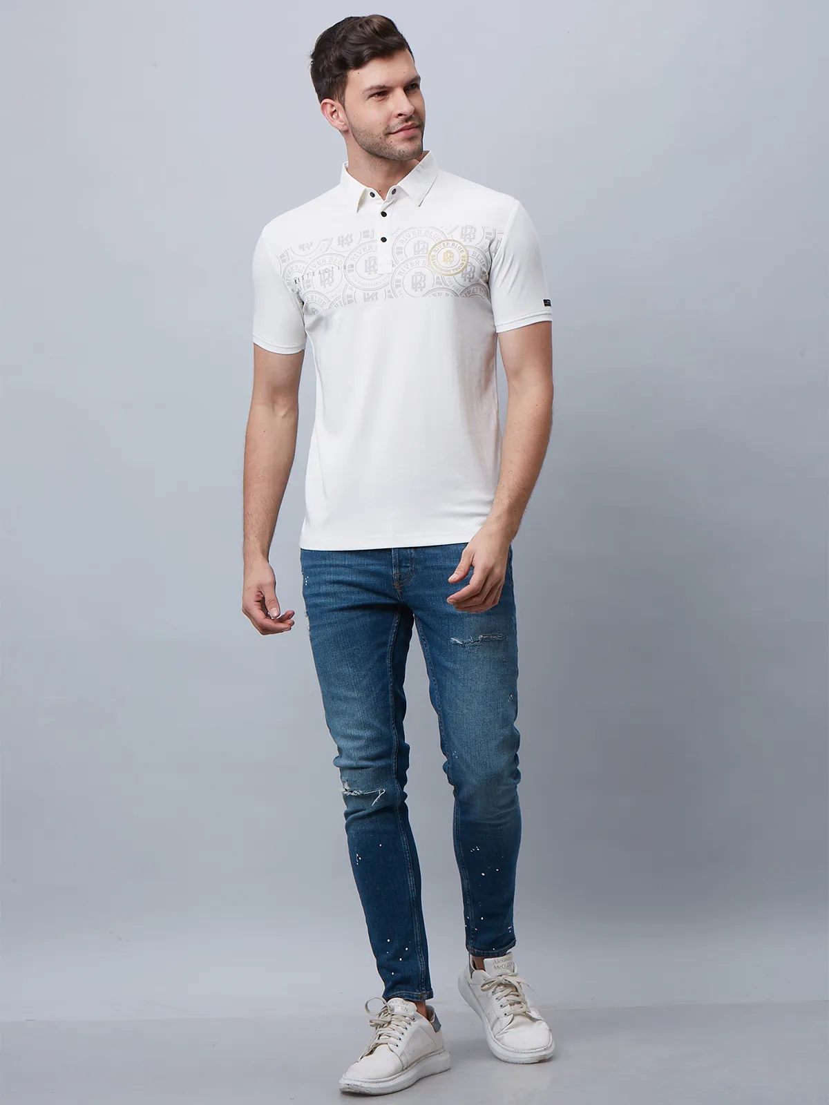 River Blue white slim fit t shirt in cotton