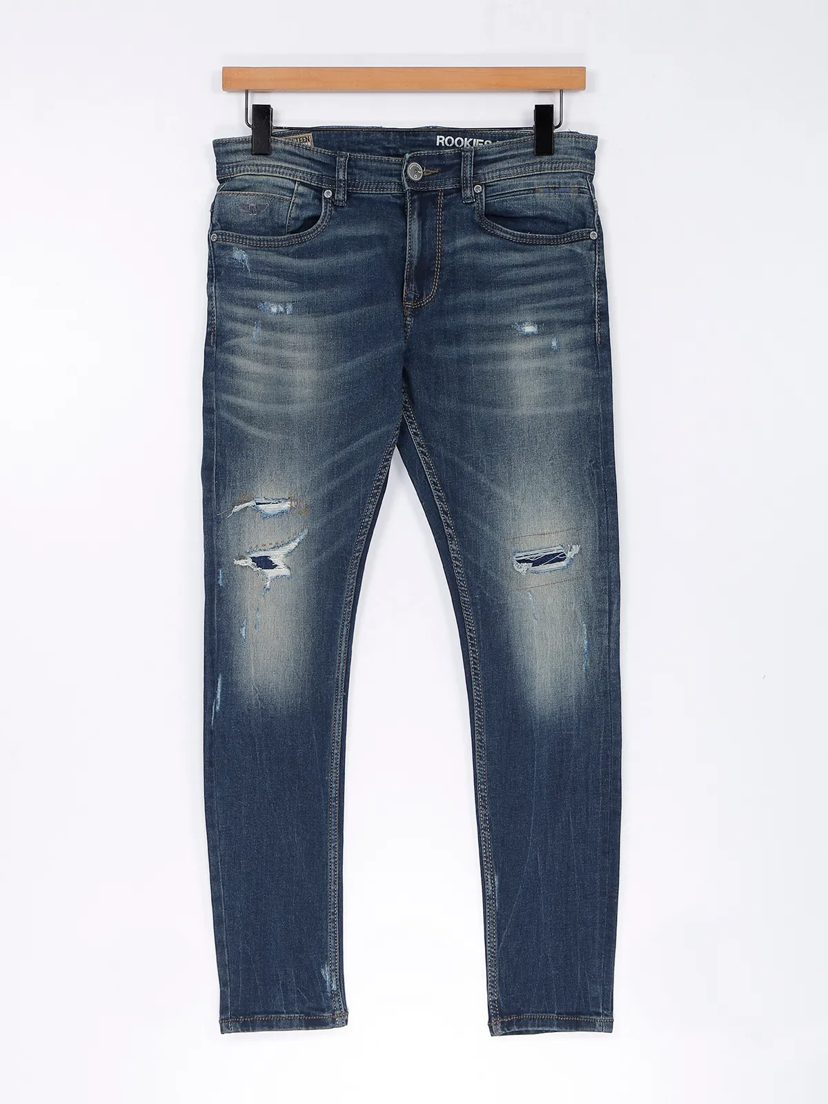 Rookies dark blue jeans in washed and ripped