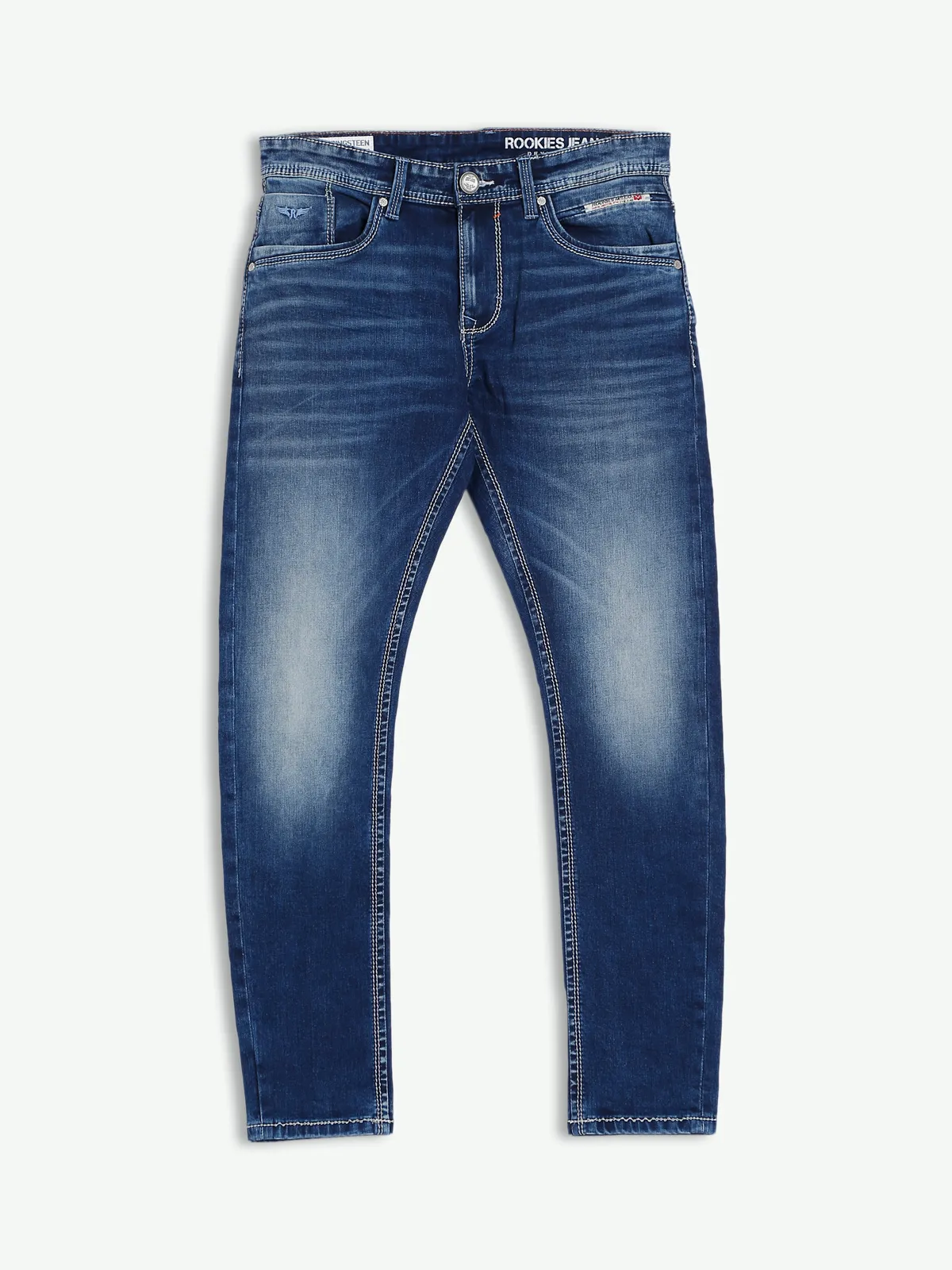 Rookies indigo blue washed tapered fit jeans