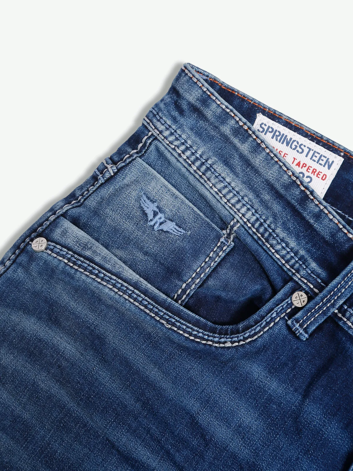 Rookies indigo blue washed tapered fit jeans