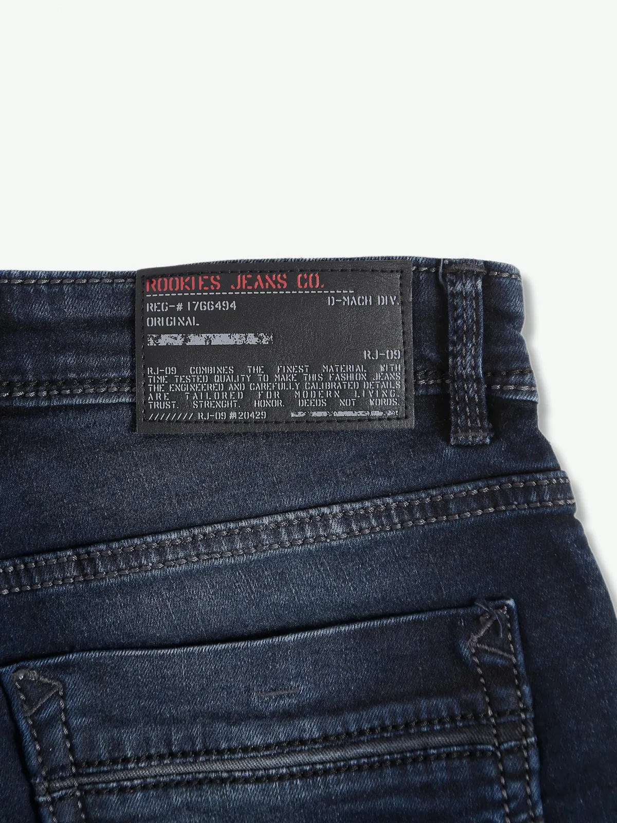 Rookies washed dark navy tapered fit jeans