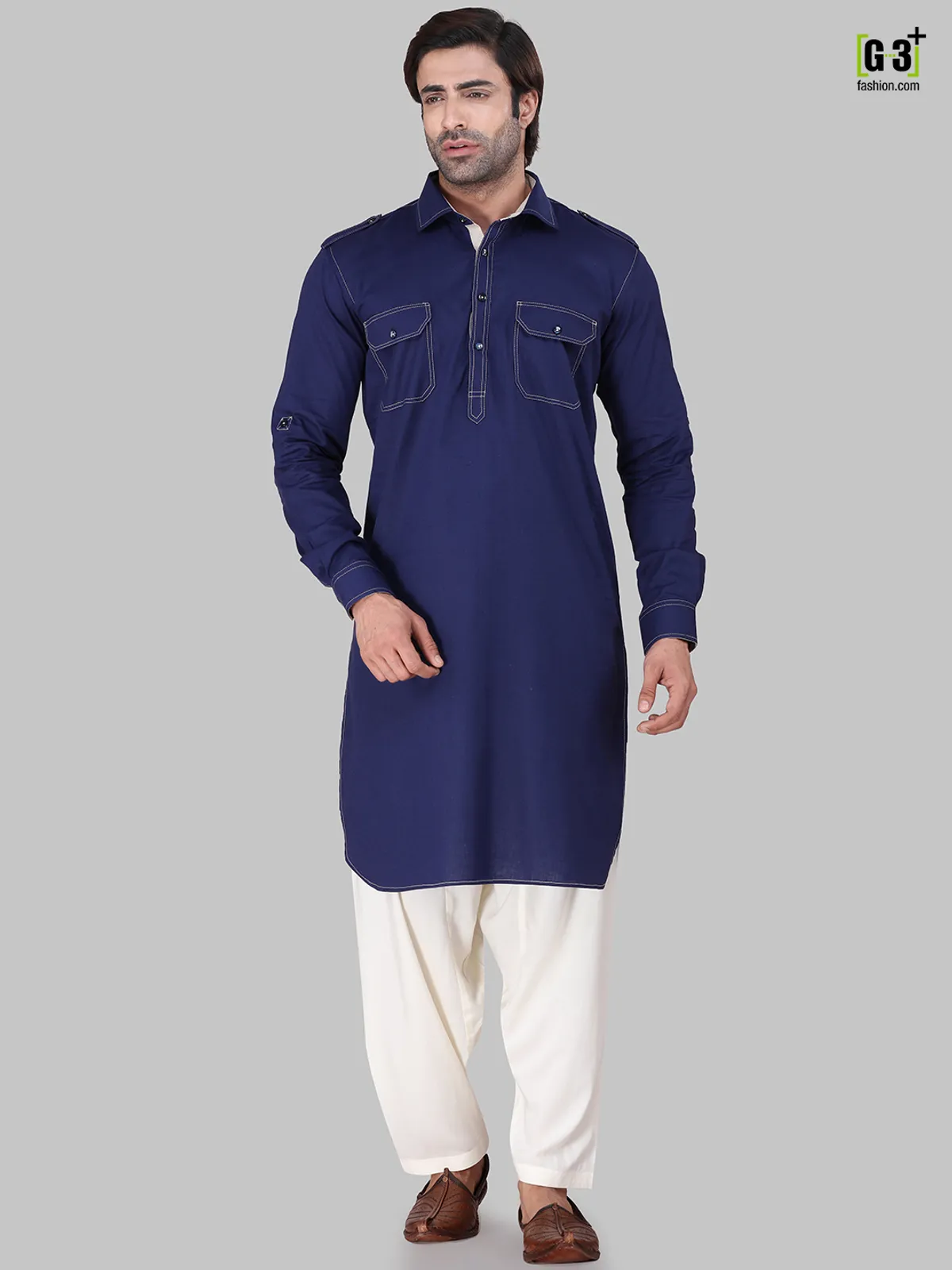 Royal blue cotton rayon pathani suit