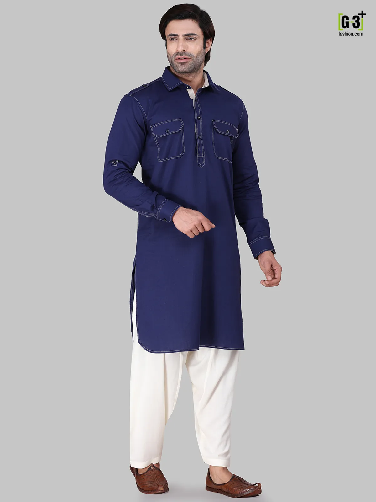 Royal blue cotton rayon pathani suit