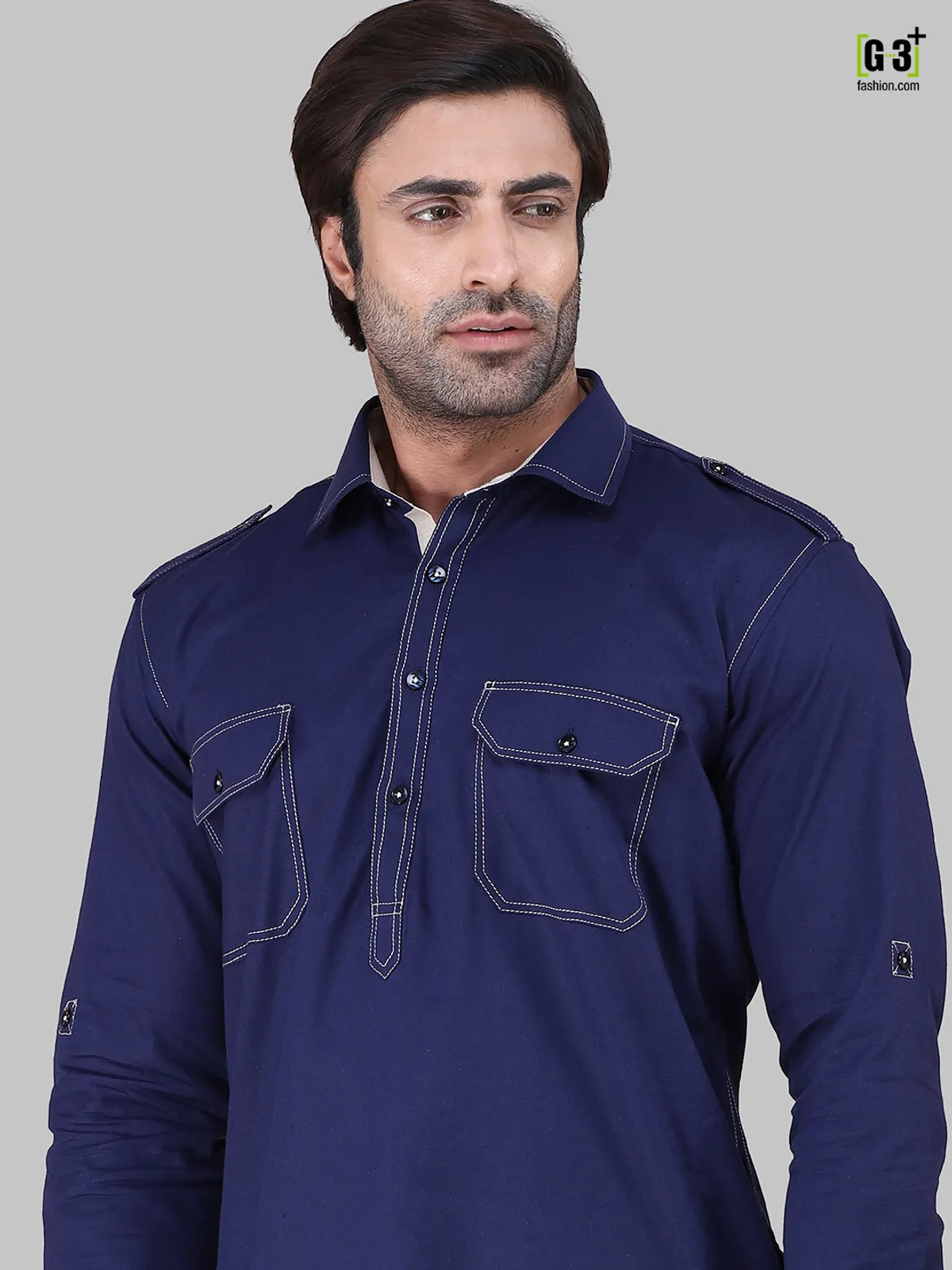 Royal blue cotton rayon pathani suit