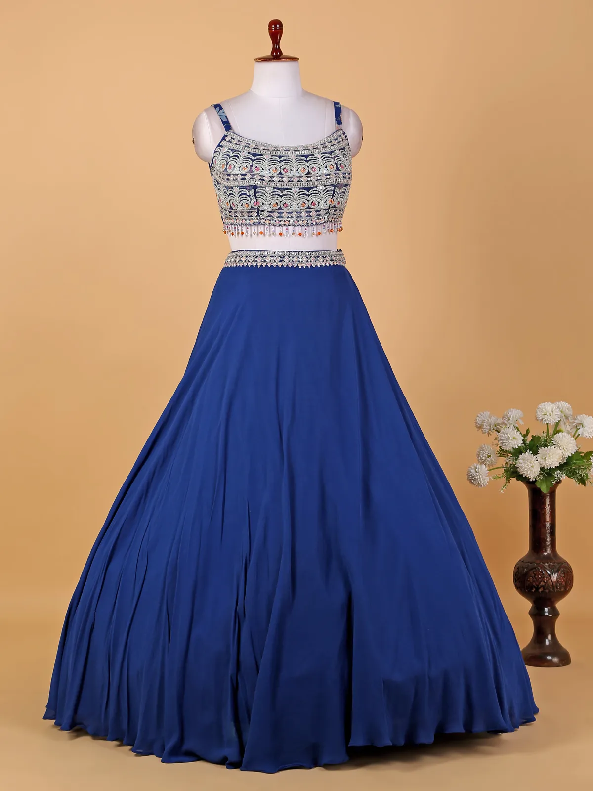 Royal blue georgette jacket style lehenga choli