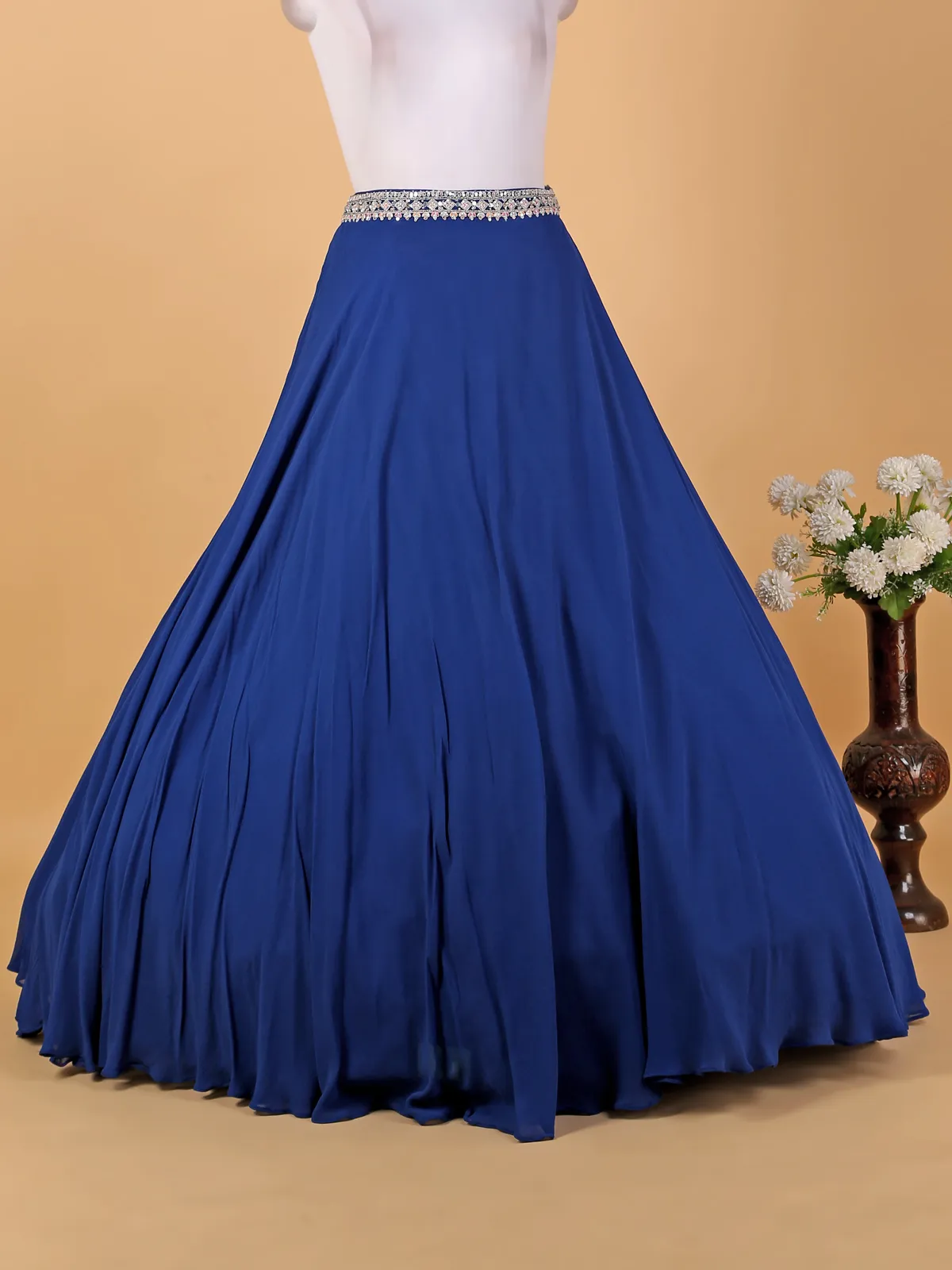 Royal blue georgette jacket style lehenga choli