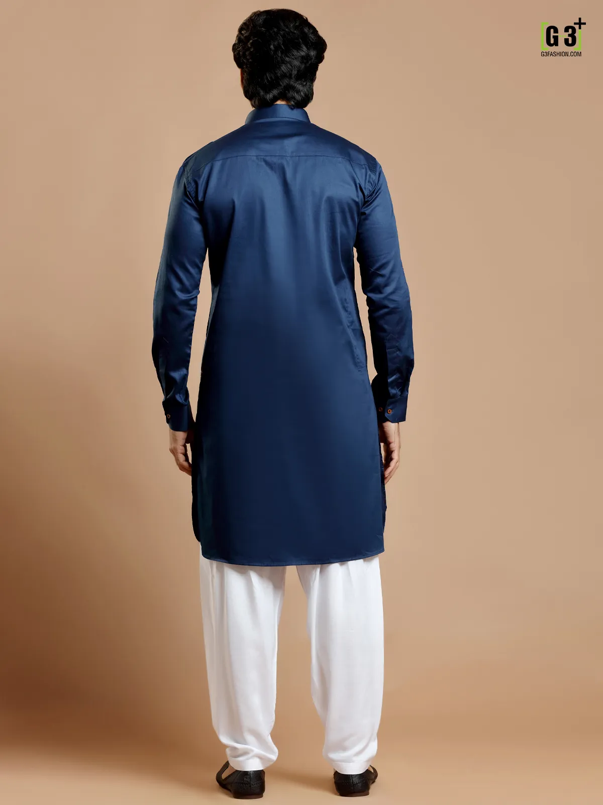 Royal blue men festive occasions cotton silk pathani suit