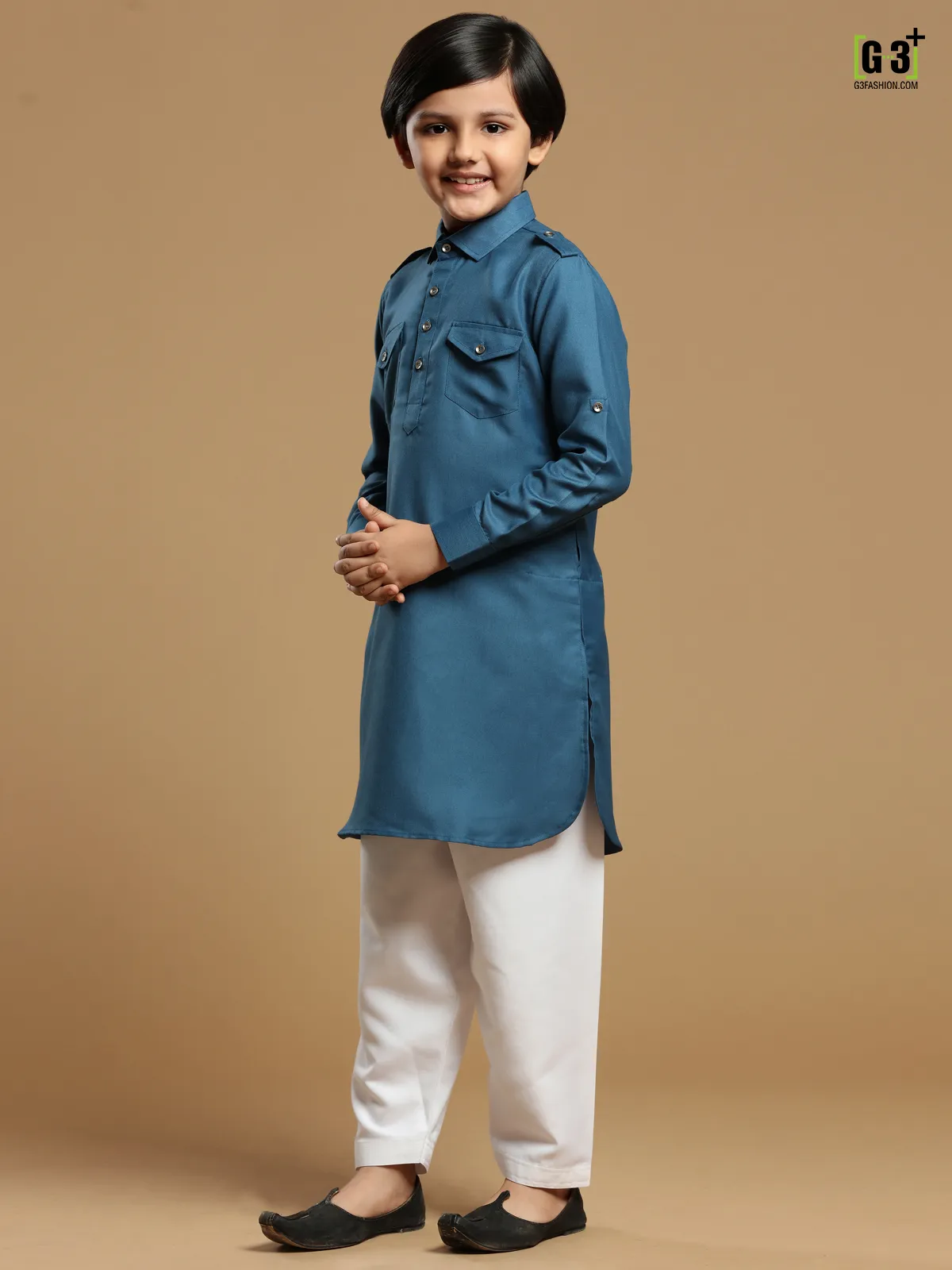 Royal blue outstanding plain cotton silk boys pathani suit