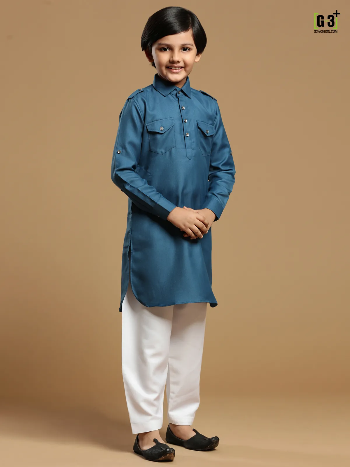 Royal blue outstanding plain cotton silk boys pathani suit