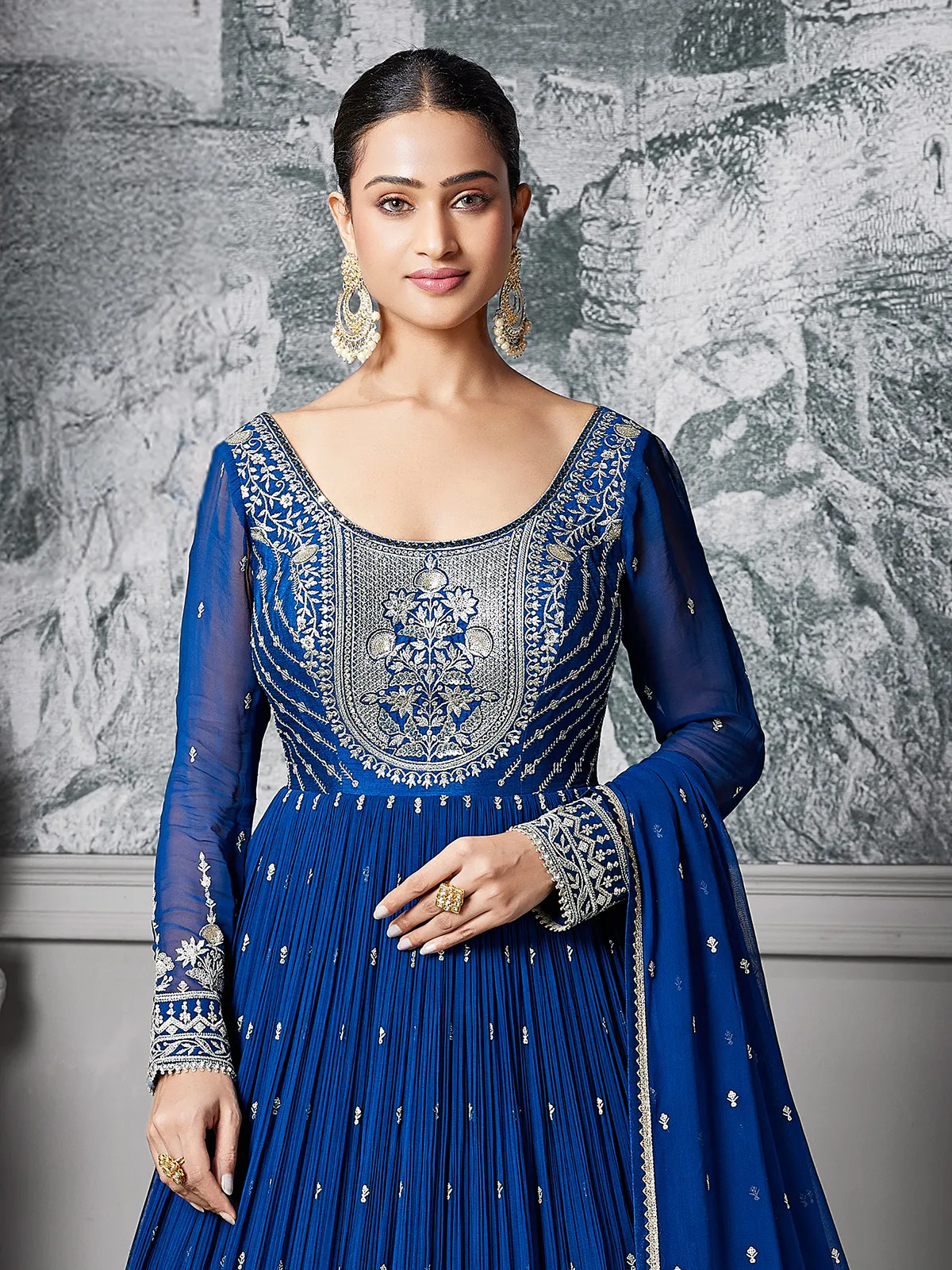 Royal Blue Pakistani Anarkali Wedding Wear Suit