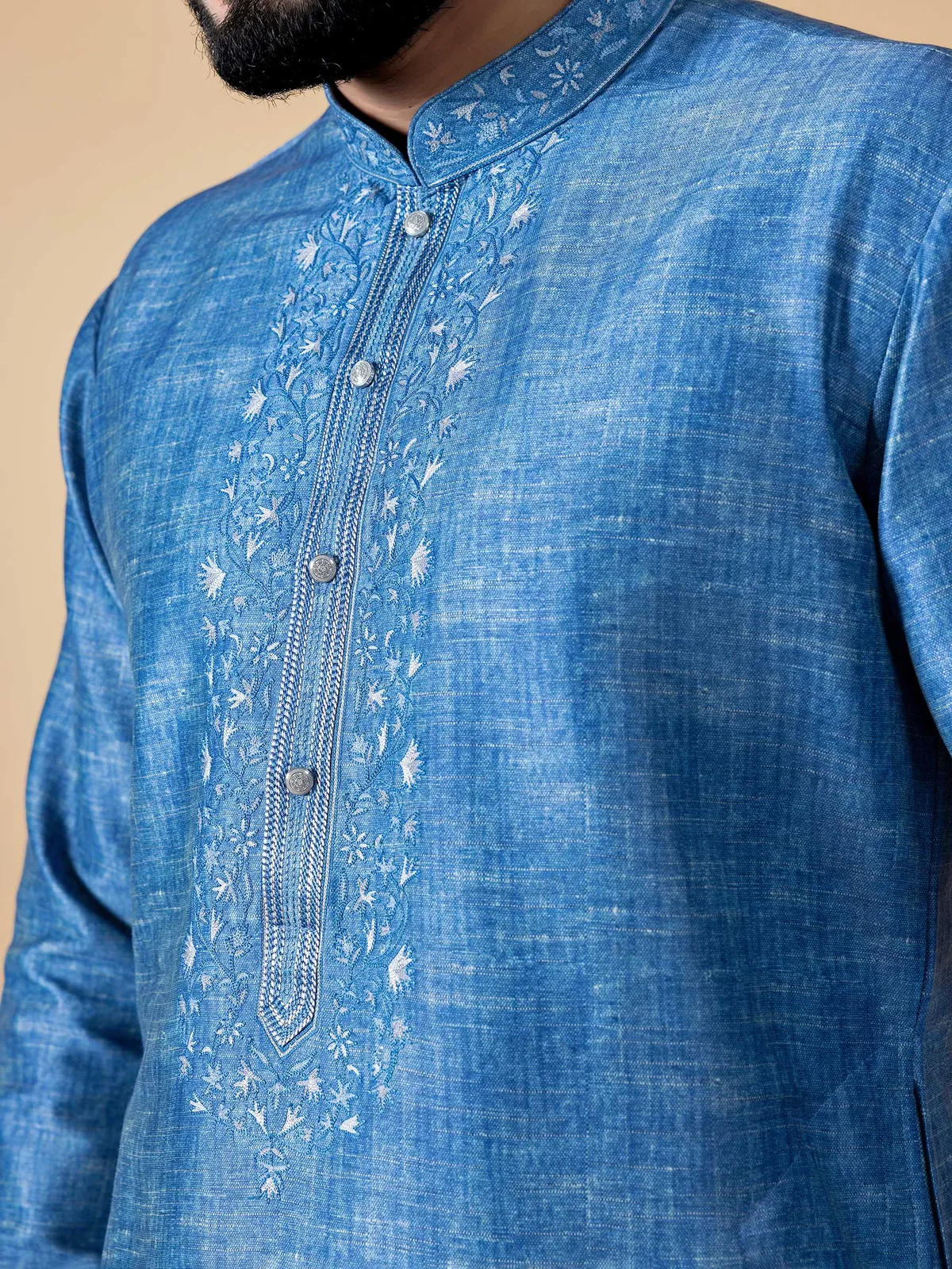 Royal blue silk embroidery kurta suit