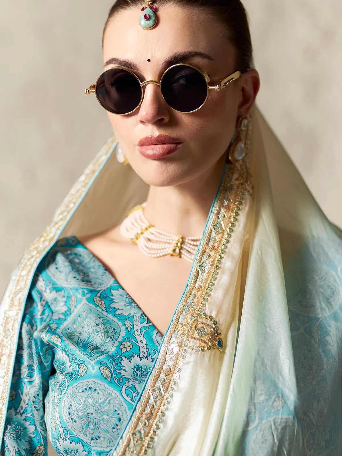 Royal light blue digital organza saree-G3-WSA63301 | United Kingdom