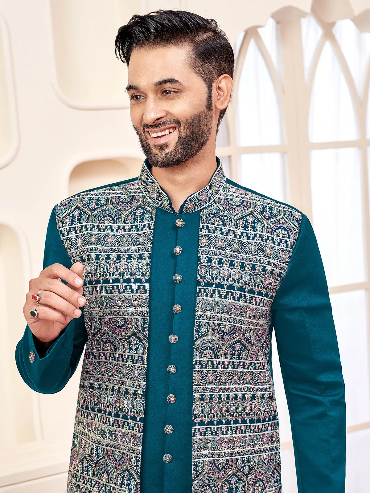 Royal rama green indo western for receptions