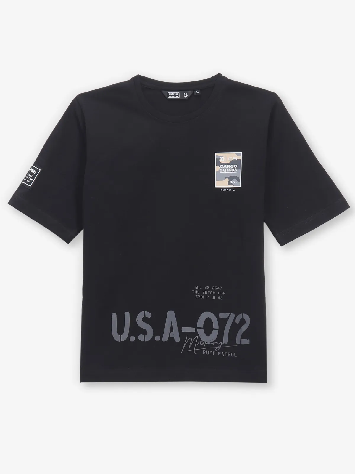 RUFF black printed cotton t-shirt for boys