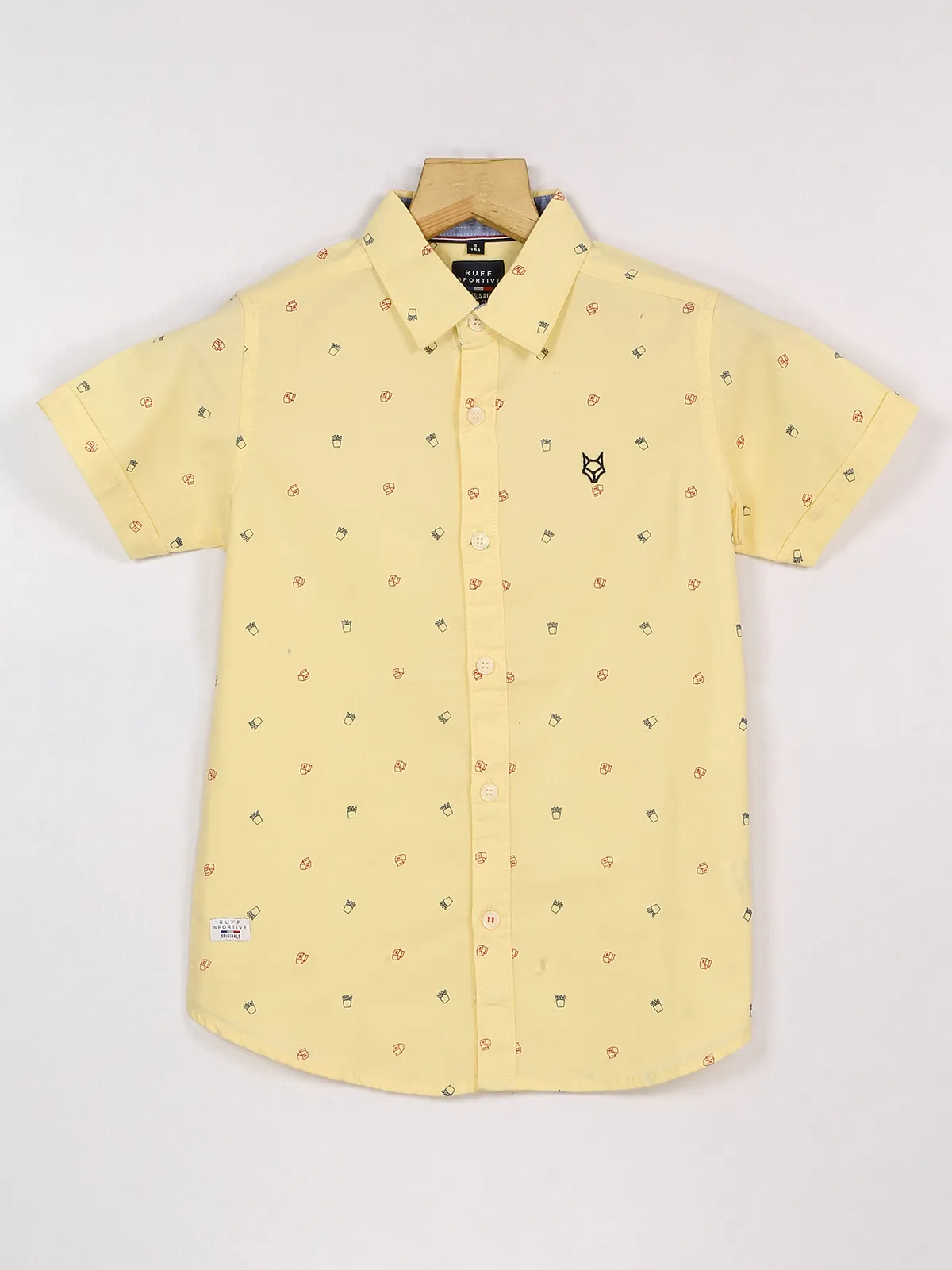 Ruff light yellow cotton printed shirt