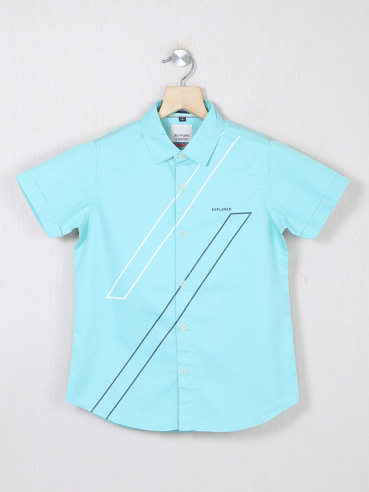 Ruff printed cotton fabric aqua shirt