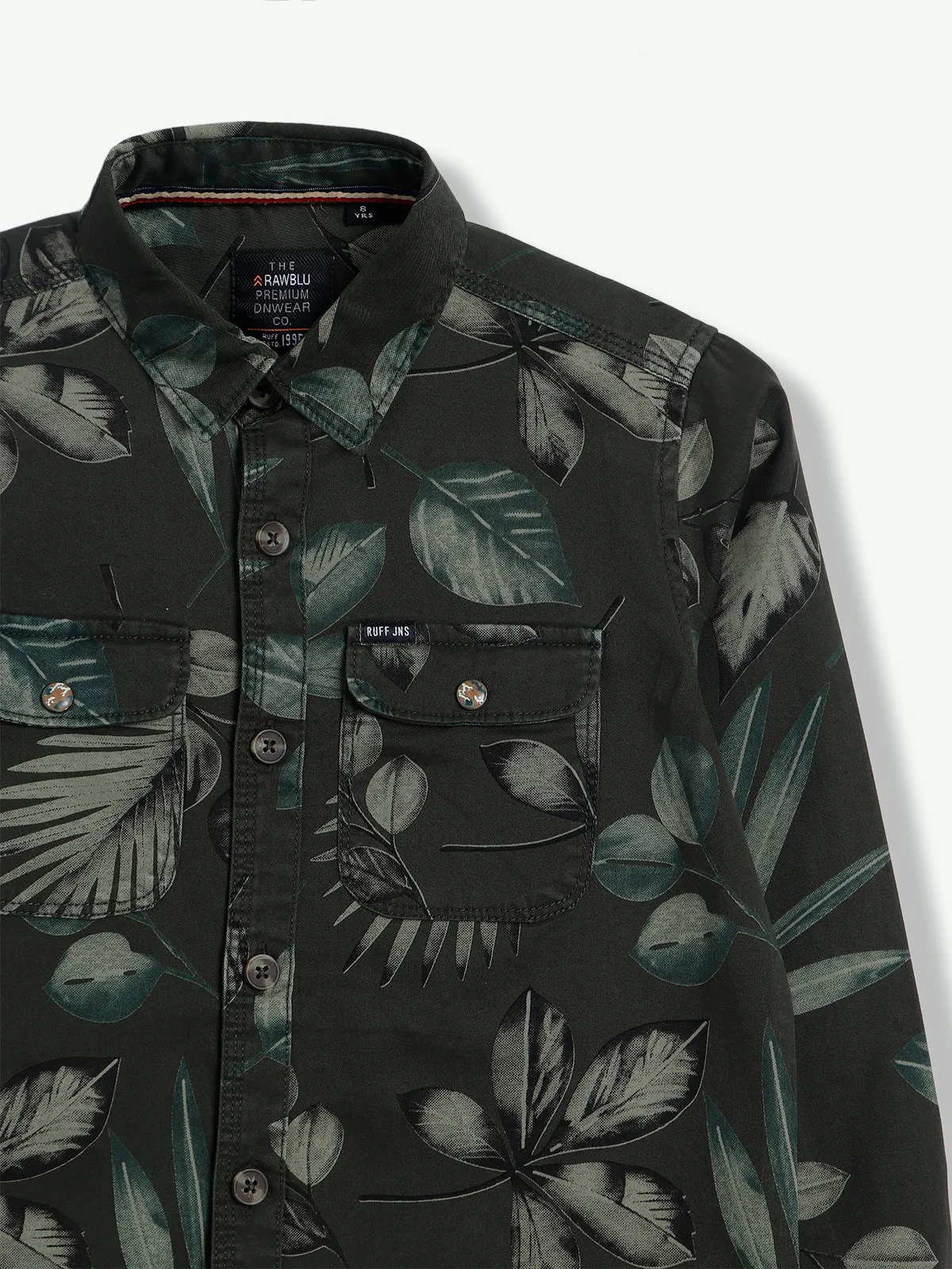 Ruff printed dark green cotton shirt