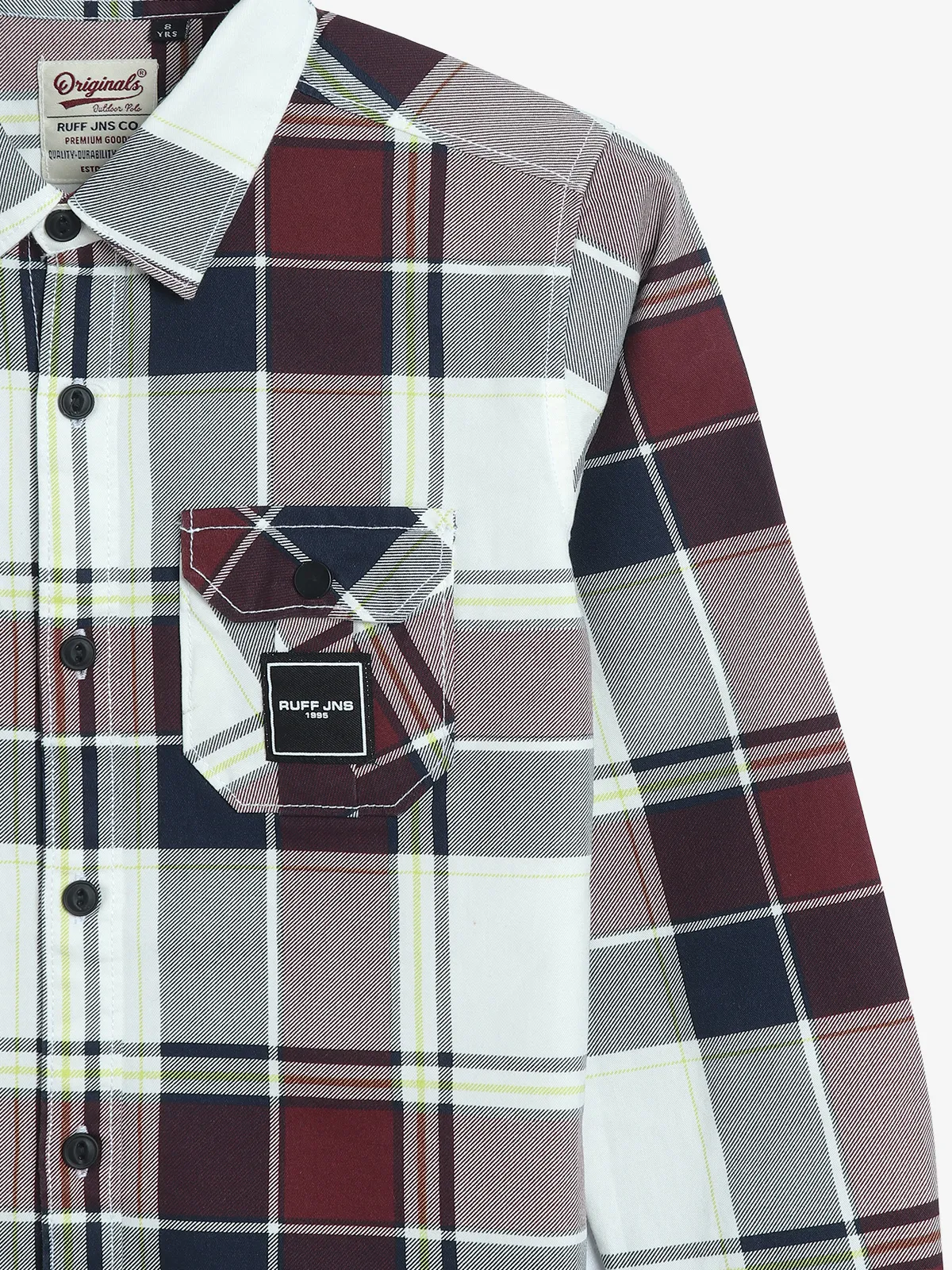 RUFF white and maroon checks shirt