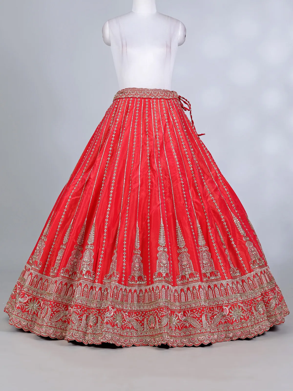open lace back dress Shop Premium Banarasi Red Lehenga Choli in USA – Raas main image 0