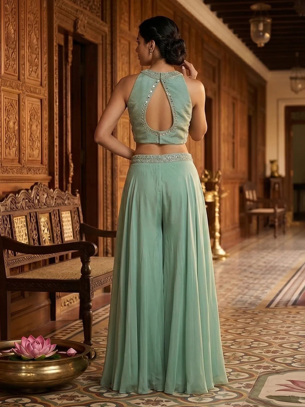 Sage green indo western festive palazzo suit-G3-WSS45902 | United... Sage green indo western festive palazzo suit-G3-WSS45902 | United...