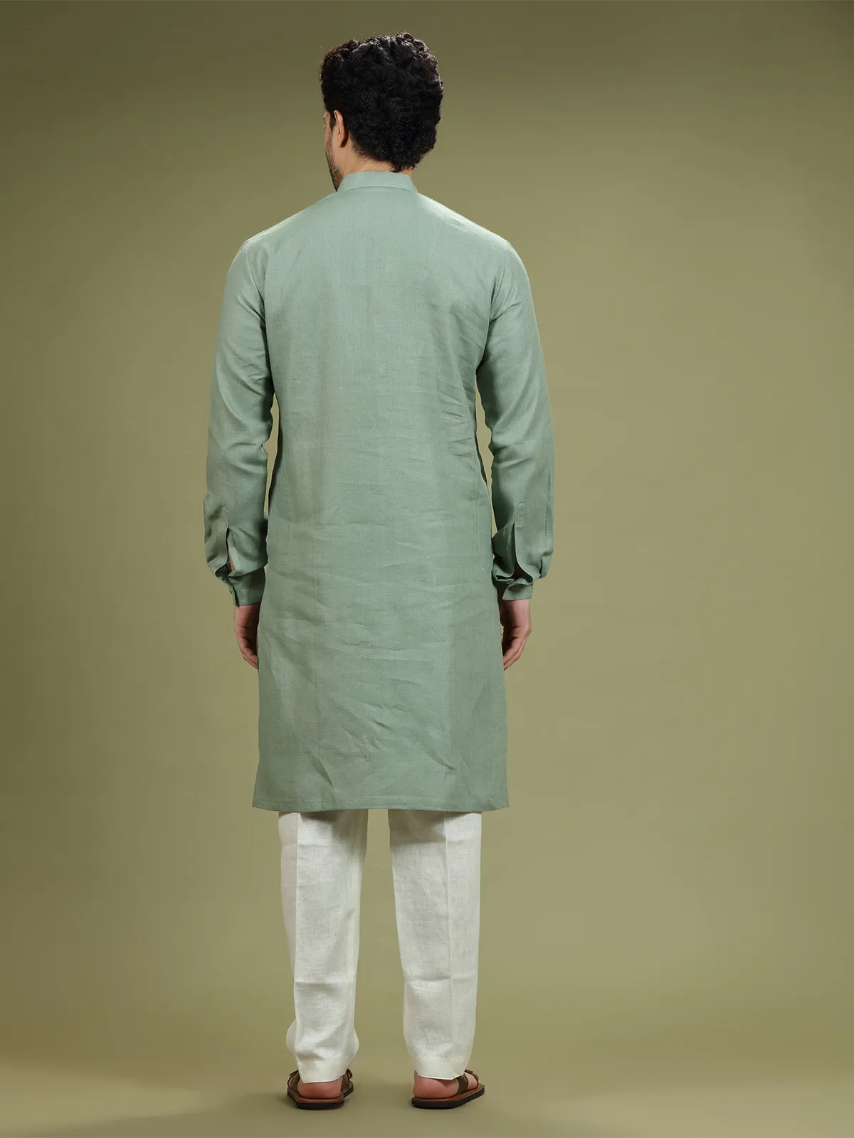 Sage green linen kurta suit